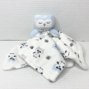 Blankets & Beyond Sleeping Owl Plush Lovey Security Blanket White Blue Gray